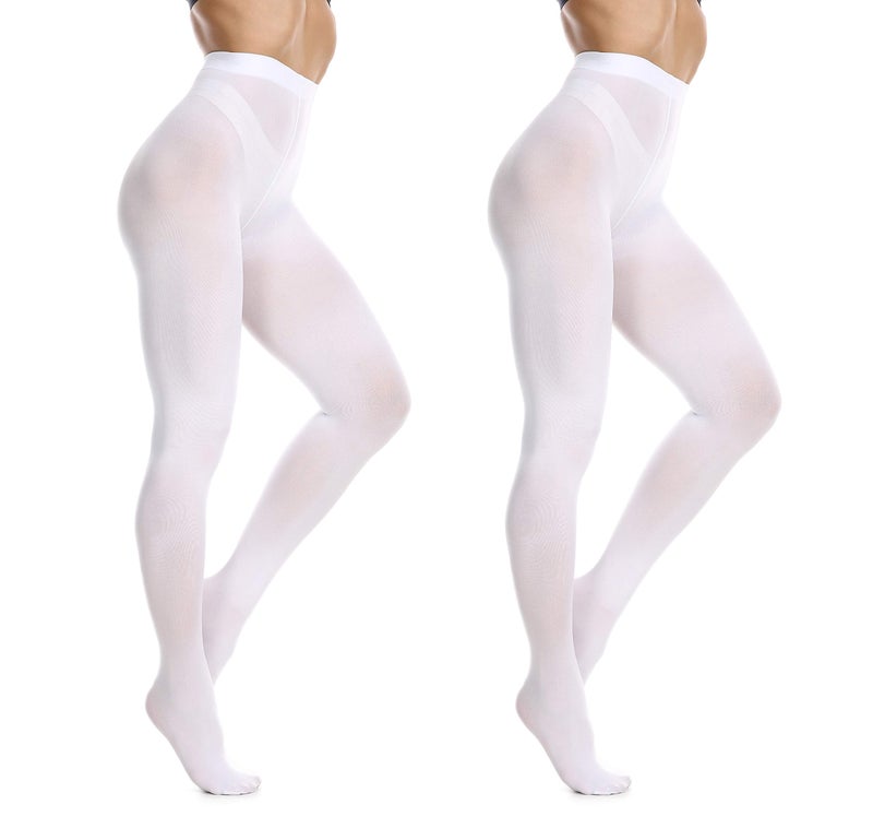 Frola Women's 80 Denier Soft Semi Opaque Solid Color Footed Pantyhose Tights(Large-X-Large,2Pairs White) - Image 1